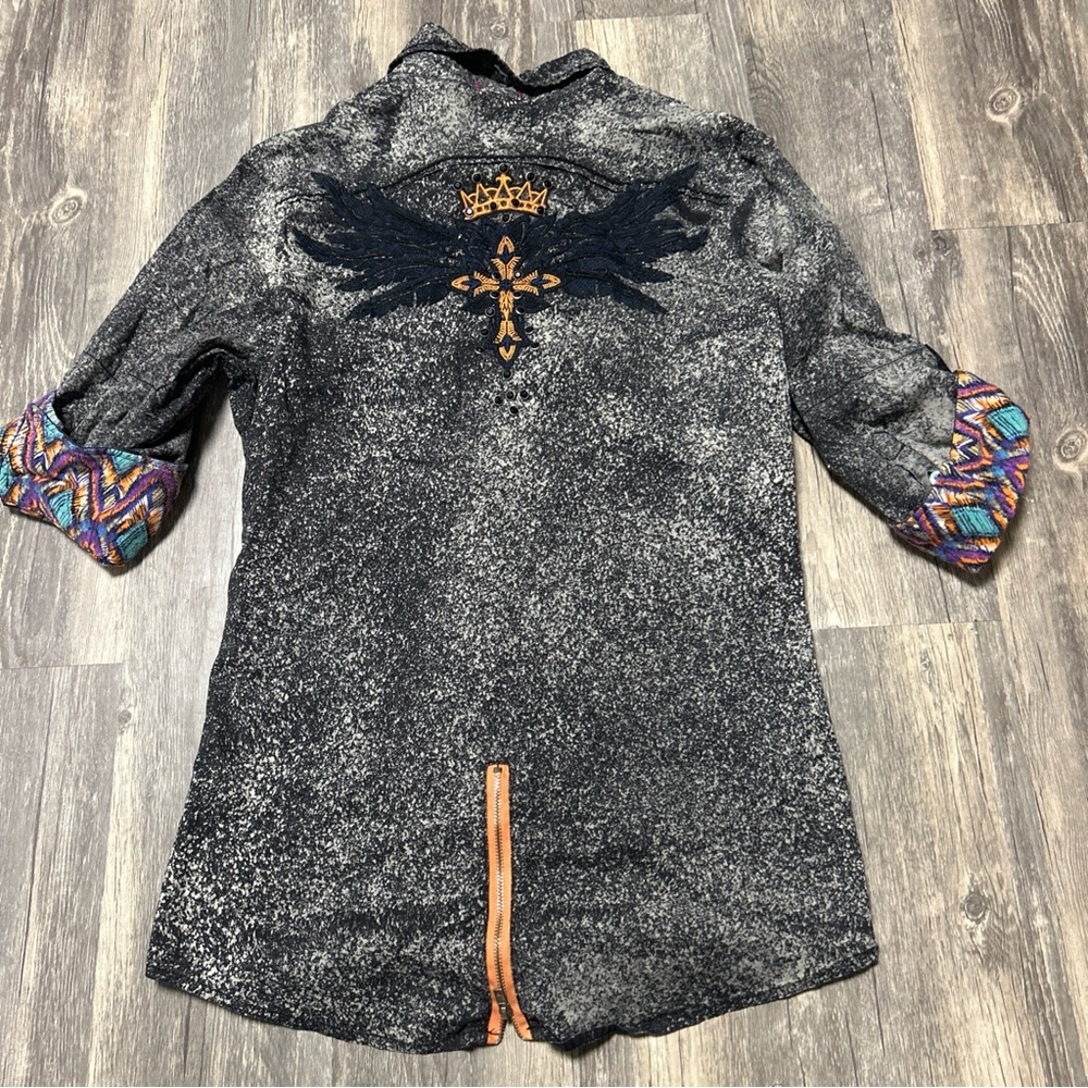 Roar Black and Gray Patterned Button Down Shirt - image 6